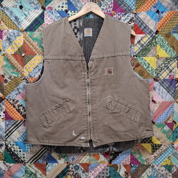 Carhartt Other - Vintage Carhartt Canvas Vest Southwest Aztec Lined Size Large‎ Faded Brown